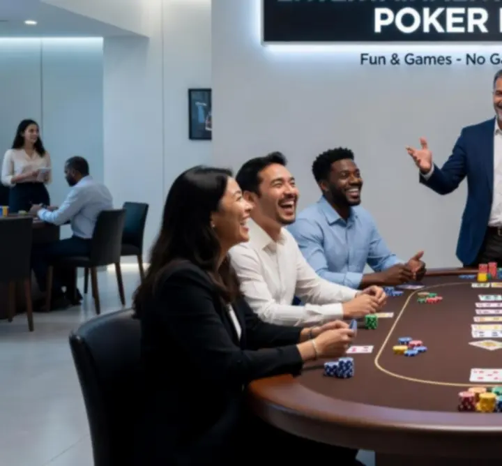 Goście bawiący się przy rozrywkowym stoliku pokerowym podczas eventu
